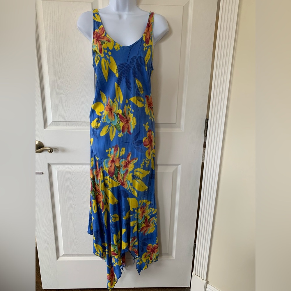 Vintage JAMS WORLD Francesca Blue Floral Sleeveless Midi/Maxi Tank Dress Size S